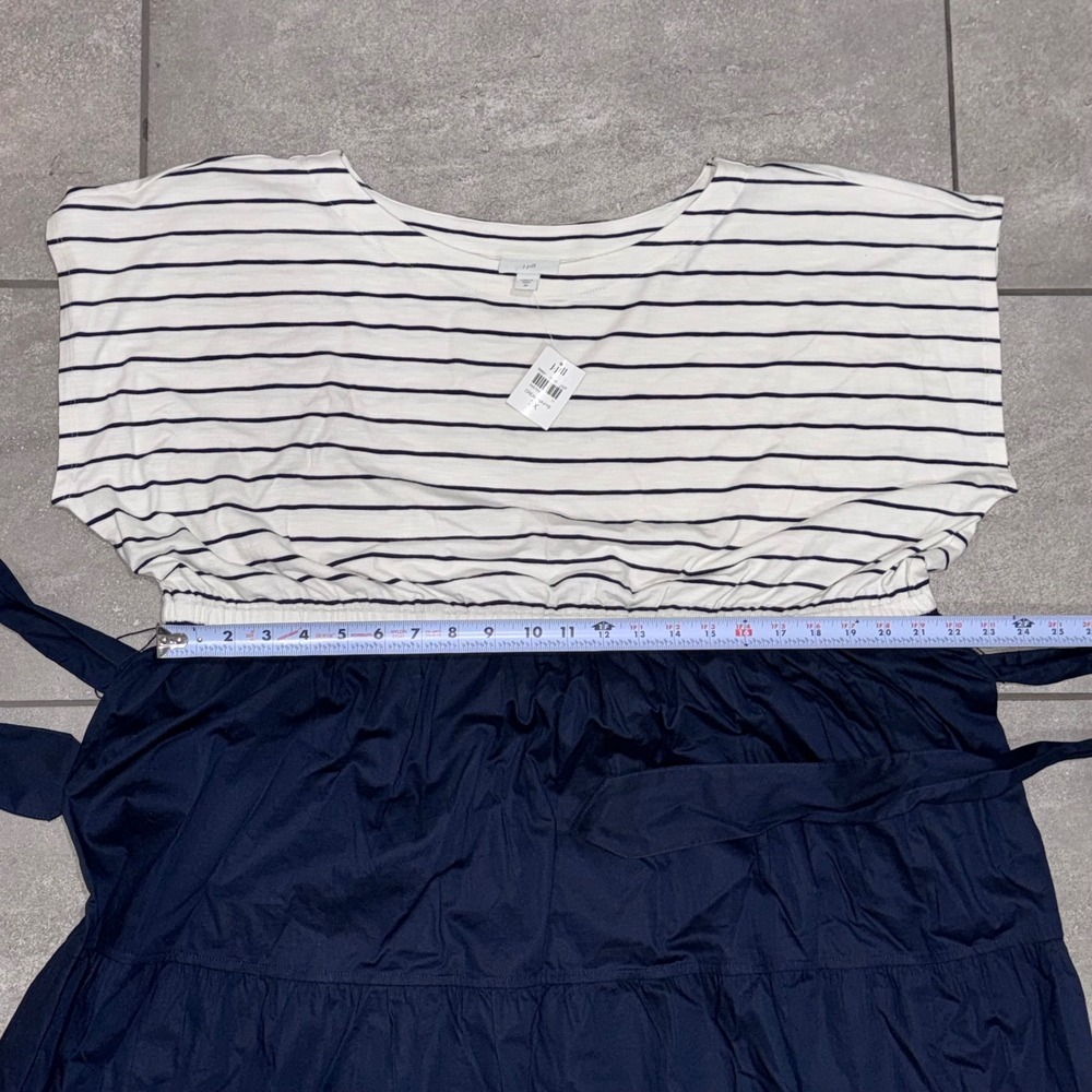 J. Jill Mixed Media Dress Womens 3X Cream Navy NWT Striped Tiered Knit Woven - Picture 10 of 12